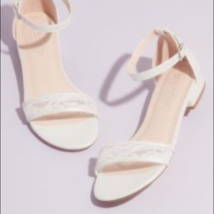 David’s Bridal Metallic Ankle Strap Sandals with Illusion Lace White Size 9